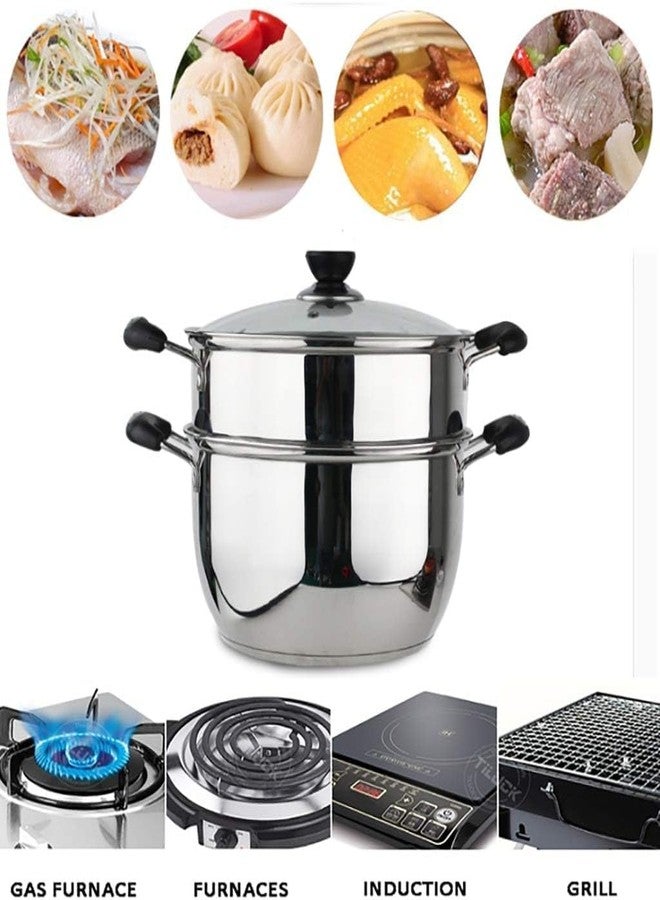 GOLKIPAR(LABEL) قدر طهي من الفولاذ المقاوم للصدأ من غولكيبار (علامة تجارية) بطبقتين مع غطاء ومصفاة بخار، مناسب للطهي على المواقد الحثية | مصفاة بخار للزلابية والمومو | مصفاة بخار للخضراوات والمعكرونة واللحوم والأرز (26 سم) - Image 5